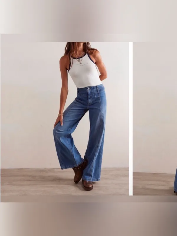 NWT Free People We The Free Libre Wide-Leg Jeans - blue goodie goodie - 32 - Image 8