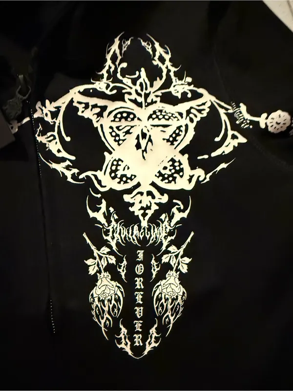 Civil Regime Zip-Up Long Sleeve Small Gothic Tribal Floral Black Womens Hoodie - Image 8