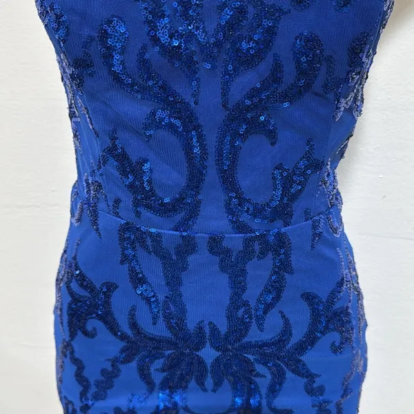 Blue Sequin Dress short woman size 4 wedding party nightclub homecoming - Image 3