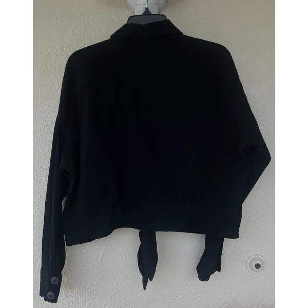 Free People Sunstreaks Tie Front Black Gauzy Cotton Top Button Front Large Beach - Image 5