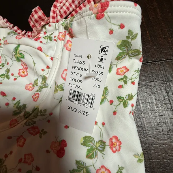 PacSun Swim Eco Floral Strawberry Underwire One Piece Swimsuit XL Gingham Tie - Image 5
