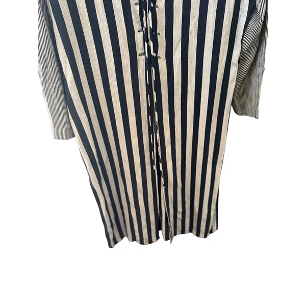 Breakin Loose Vintage‎ XL Striped Lace Up Front Midi Dress Navy Grey Long Sleeve - Image 4