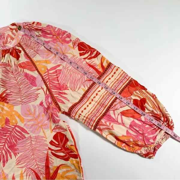 Size S Tropical Floral Bohemian Peasant Style Blouse With Tassels - Image 14