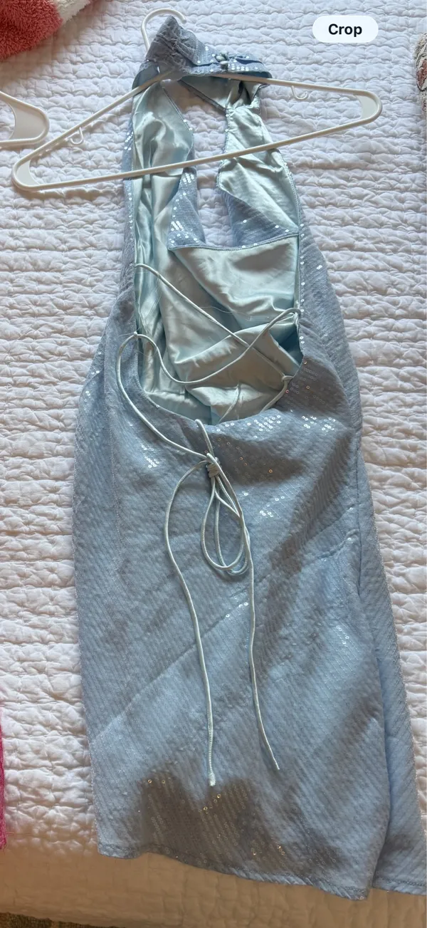 Peppermayo Nora Sequin Cowl Neck Mini Dress Blue - Image 3