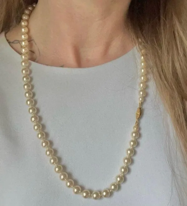 Champagne Pearl Necklace Vintage “Mairi” 25” Gold Marquise Fishhook JAPAN Classic - Image 2