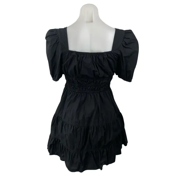 Aritzia Sunday Best Black Short Puff Sleeve Tie Bustier A Line Mini Dress Size S - Image 4