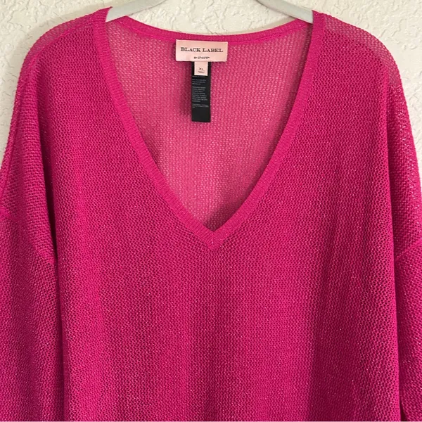 Chico's Black Label V-Neck Metallic Sweater Pink XL Women Shimmer Knit‎ Pullover - Image 3