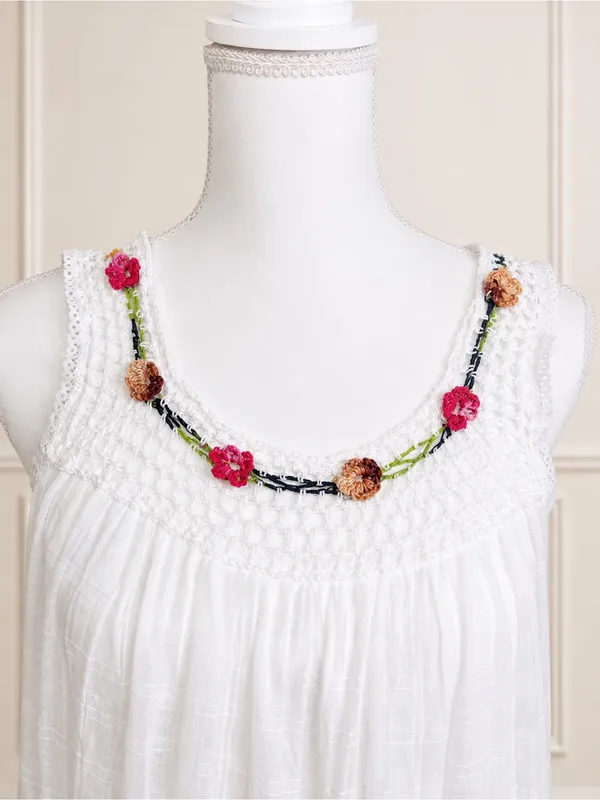 Handmade Cadeltef Ecuador White Cotton Crochet Floral Maxi Dress Boho Cottagecore - Image 3