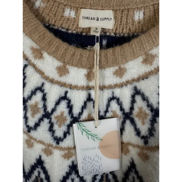 Thread & Supply Womens Fair Isle Claire Knit Sweater Oat Brown Small NWT - Image 9