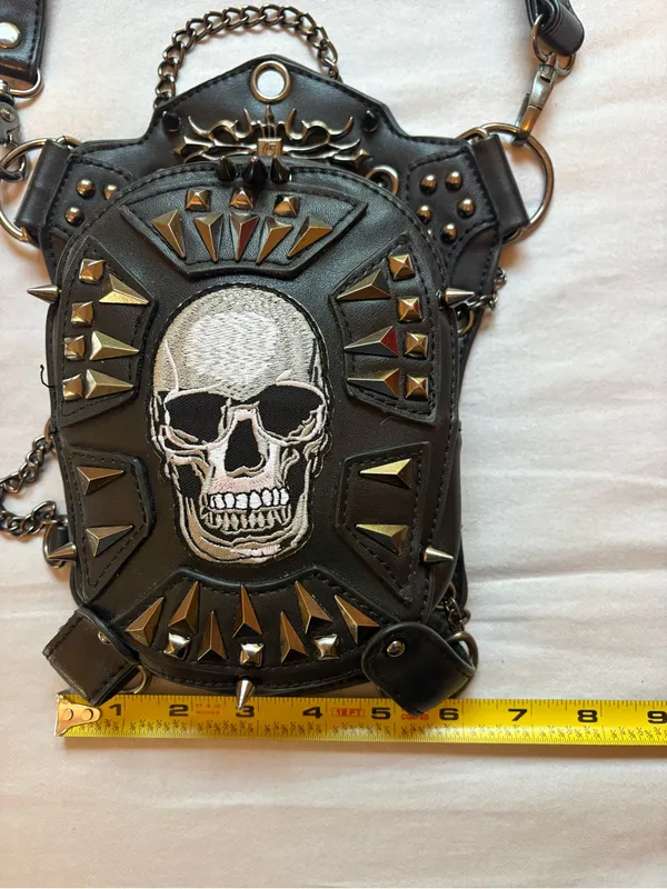 Steel Master Skull Studded Gothic Steampunk Crossbody Hip Holster Bag - Image 5