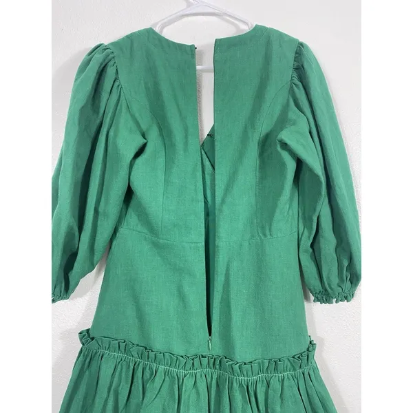 Karlie Emerald V-Neck Ruffle Mini Dress Size S 90% Ramie 10% Cotton 100% Rayón - Image 7