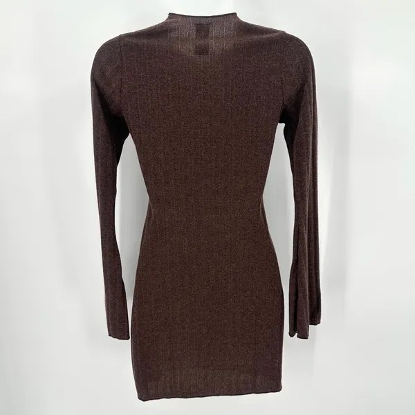 Windsor Dress Juniors XS Brown Rib Knit Casual Chills Long Bell Sleeve Mini Slit - Image 3