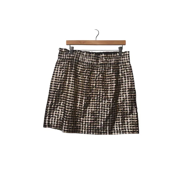 J.Crew Mini Skirt L Gold Metallic Gingham BM055 Holiday Party Glam Pull On - Image 2
