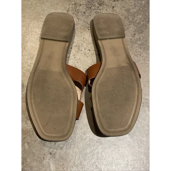 A New Day Nina Cognac Brown Faux Leather Slide Sandals Women’s 9 Flat Slip-on - Image 9