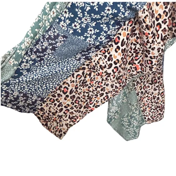 Umgee Women Blue Patchwork Print Floral Leopard Open Front Kimono Wrap Boho S/M - Image 11