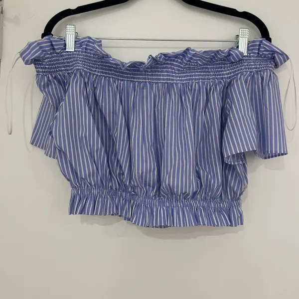 NEW Zara Stripped Blue Striped Strapless Blouse - Image 7