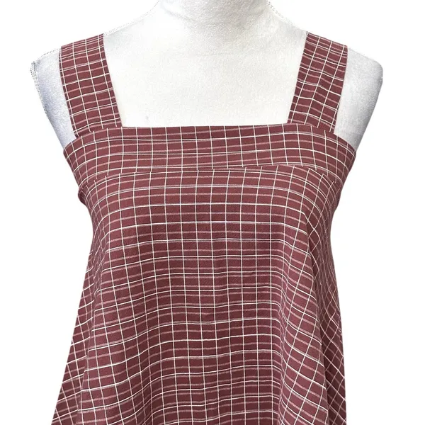 Torio Mauve Pink Grid Check Square Neck Tank Top Sleeveless A Line S Casual Boho - Image 3