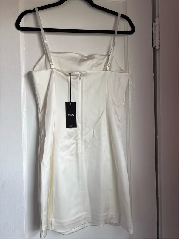 NWT Aritzia TEN Shimmer Satin Mini Dress Light Birch White 90s Style Size 8 - Image 6