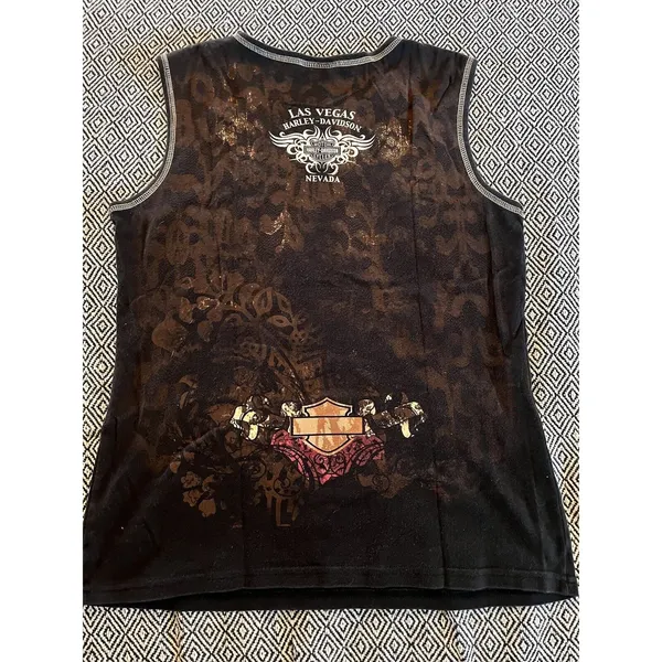 Harley Davidson Las Vegas Black Tank Top Double Side Prints Women Small - Image 4