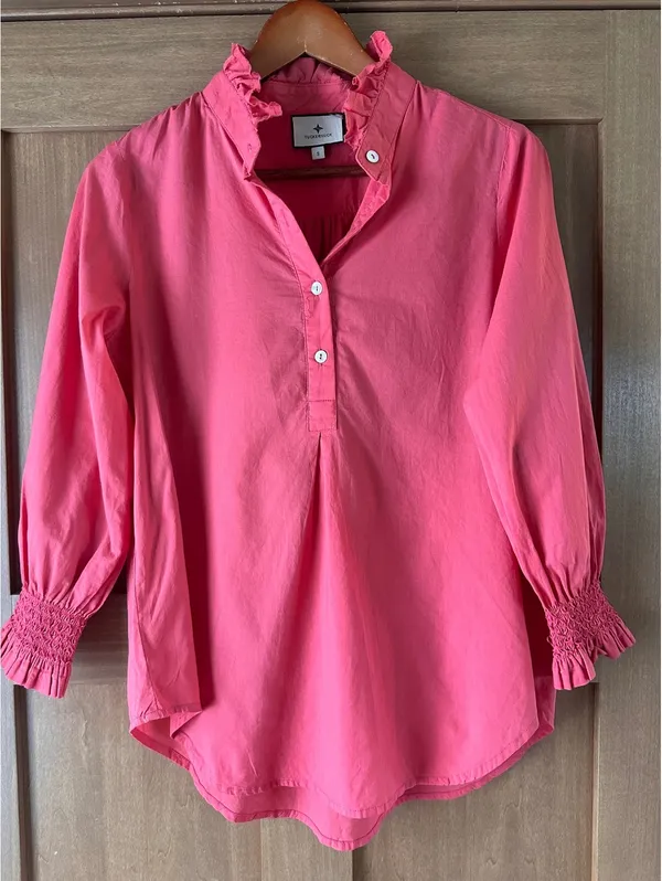 Tuckernuck Teagan Popover Blouse Shirt 100% Cotton in Pink Women’s Small - Image 6