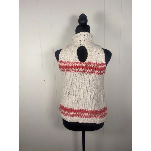 Anthropologie Pilcro mock-neck keyhole sweater tank off-white red striped Small‎ - Image 2