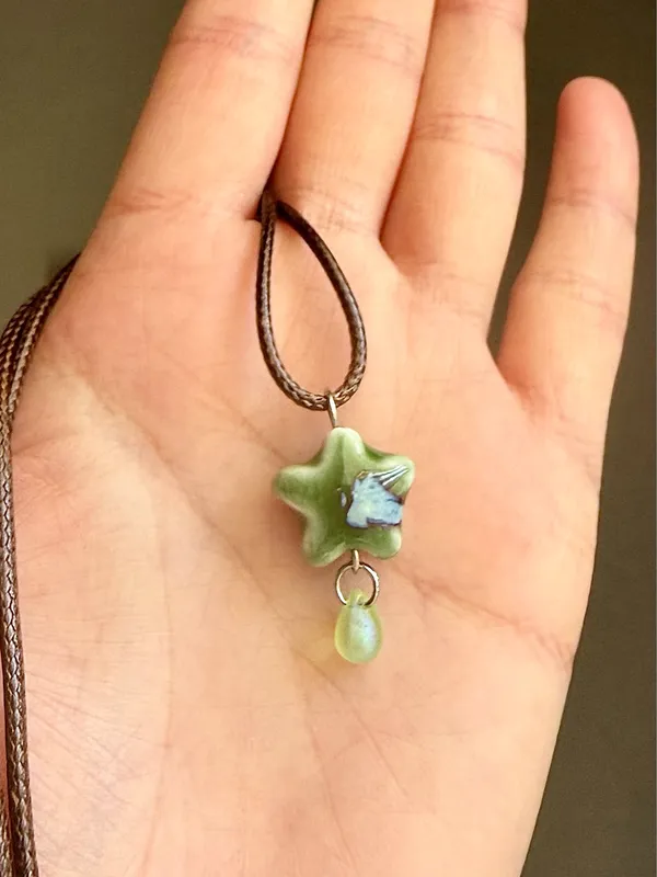 Handmade green ceramic star boho fairy cottage y2k necklace⭐️💚 - Image 3