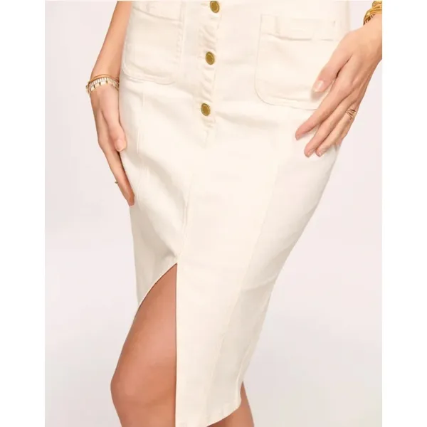 Ramy Brook Denim‎ Midi Dress 25/0 Ivory Button Front Sleeveless Utility Bodycon - Image 3