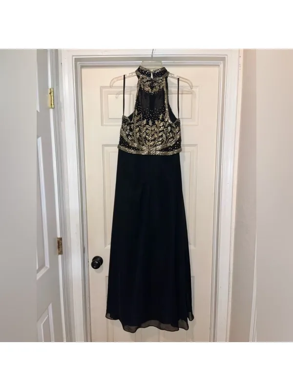 Vintage Black and Gold Beaded Long Formal Dress by Scala black tie elegant - Image 5