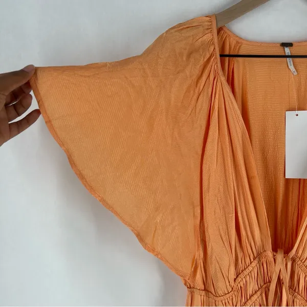 Young Fabulous & Broke Mara Dress Orange Plunging V-Neck‎ Satin Tiered Maxi M - Image 5