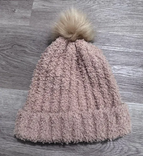 Tan Pom Pom Fur Beanie Toboggan Walmart One Size Winter - Image 2