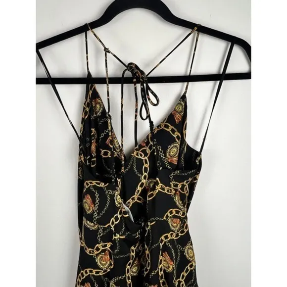 ASTR‎ The Label Mini Dress Chain Reaction Black Gold Chain Print Tie Back Small - Image 12