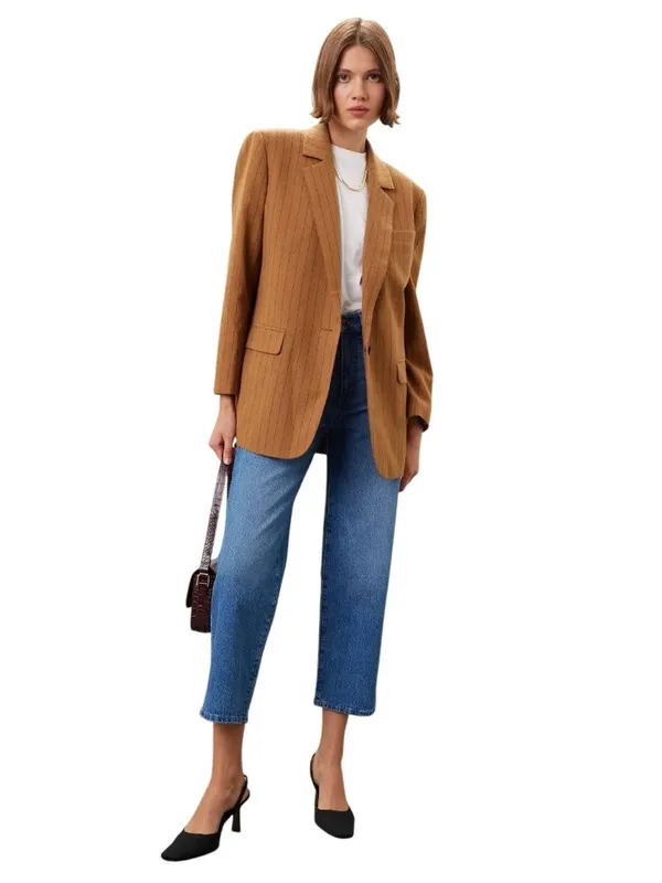 Madewell Plus Oversized Pinstripe Blazer in fallen timber 14 Womens Jacket - Image 3