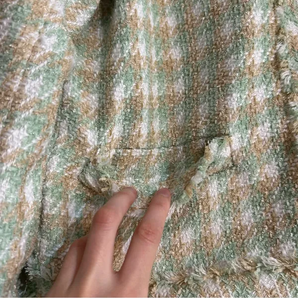 Green Pastel Tweed Fringe Blazer Size 8 Office Work Career - Image 5