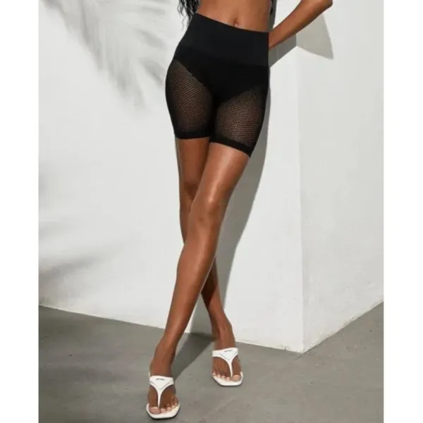 Alo Seamless High-Waist Limitless Open Air Shorts Black Edgy Sheer Mesh Cut-Outs - Image 5