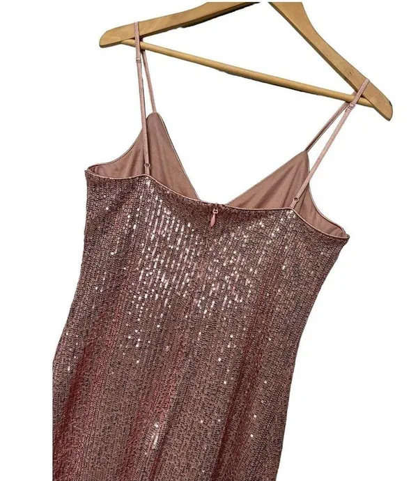 Lulus Party in Style Sequin Sleeveless Mini Lined V Neck Dress Light Pink XL - Image 5