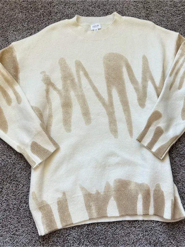 Le Lis Cream Sweater with Beige Abstract Brushstroke Print - Image 2