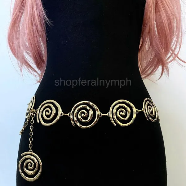 Gold Y2K Open Spiral Swirl Waist Chain Belt, Fits 19 to 41 Inches, X7GA1394 - Image 2
