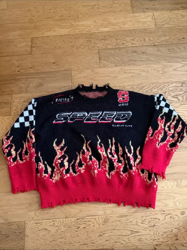 S - Unbranded - Women's Black & Red Racing Graphic Sweater oversized - Image 2