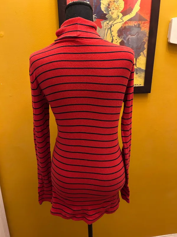 Women’s Twee Era Red Black Striped Turtleneck Size L/XL - Image 2