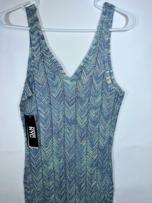 Madden NYC Size Small Blue Green Metallic Chevron Knit Maxi Dress - Image 3