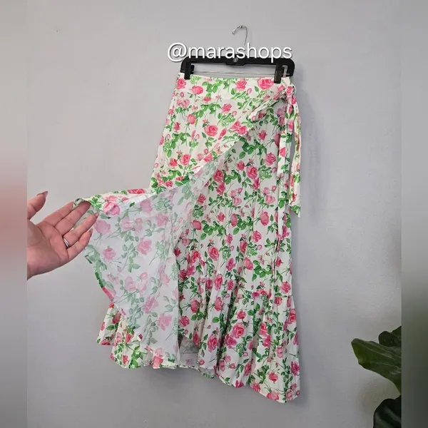 Hill House Mirabel Midi Wrap Skirt Pink Roses - Image 6
