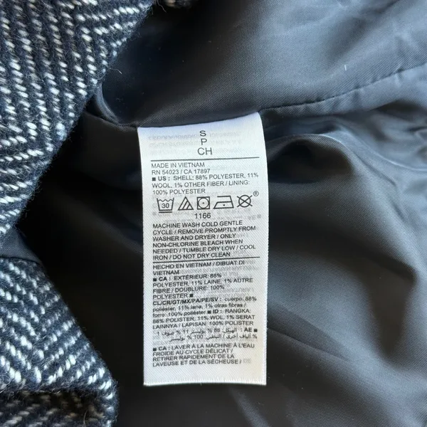 Old Navy Womens Navy Blue Herringbone Wool Blend Button Up Car Coat Size S - Image 5