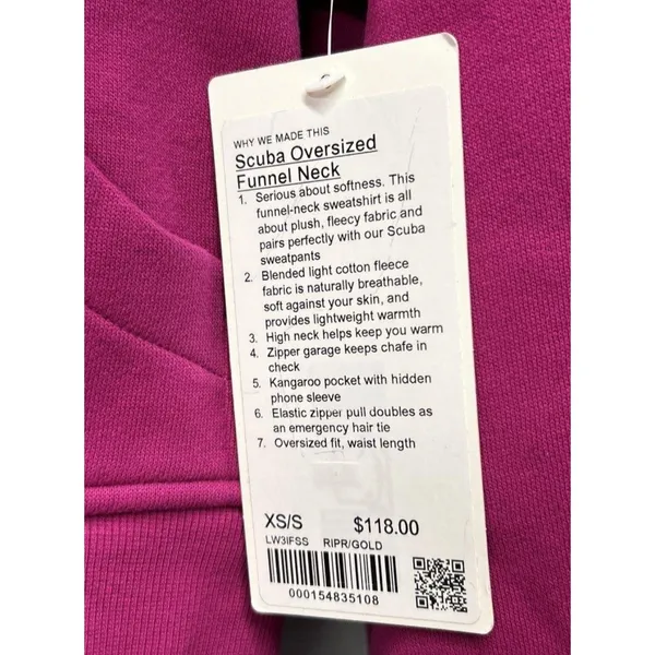 Lululemon Scuba Oversized Funnel Neck Half Zip XS/S Ripened Raspberry Gold NWT - Image 6