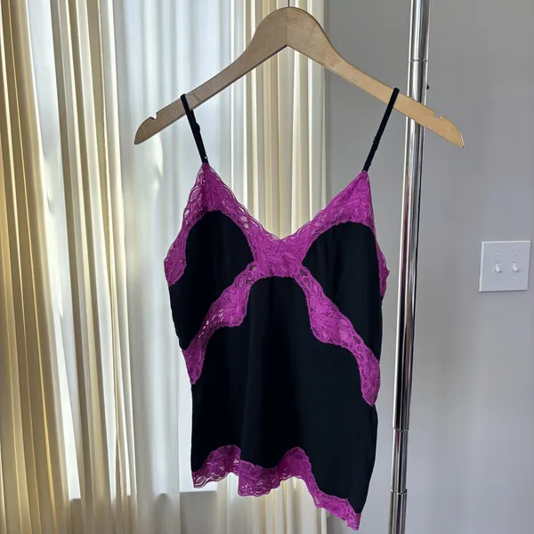 Vintage 90s Mary Green Lace Cami Large Tank Top Y2K Fairy Glam Whimsigoth Pink - Image 12