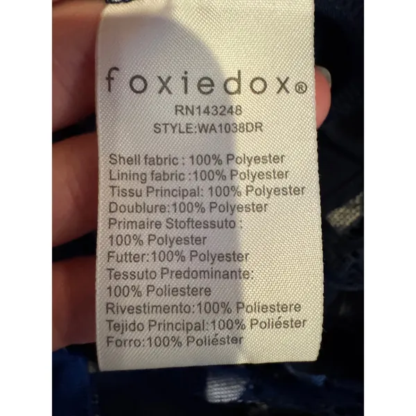 Foxiedox Dress Women Medium Blue Silver Lace‎ Bravo Zulu Midi Party Cocktail - Image 12
