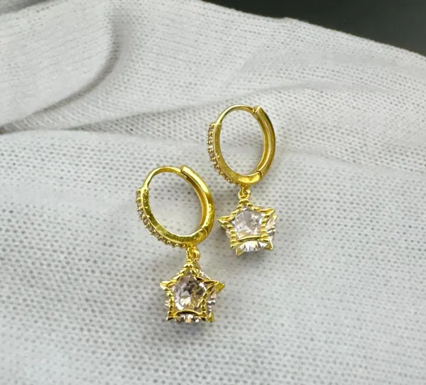 CZ Star Dangle Drop Earrings for Women,Pentagram Earrings - Image 3