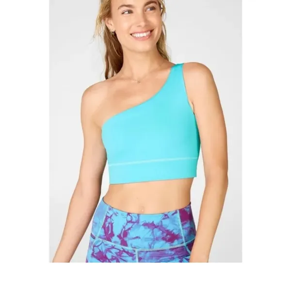 FABLETICS One-Shoulder Pink and Blue reversible Crop Top - Image 3