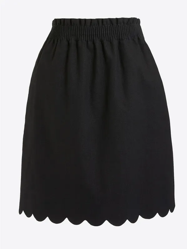 J. Crew Scalloped Side Walk Linen Blend Skirt Women’s Size 12 Black Pull On - Image 2