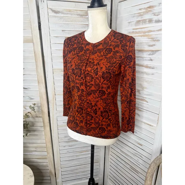 GARNET HILL Women's XS Signature Eco Merino Cardigan Botanical Forest Animals - Image 6