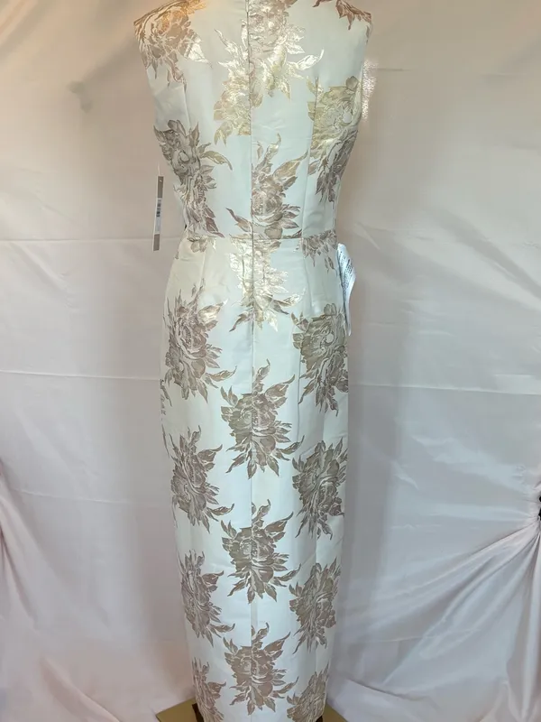 Kay Unger Ivory Dress with Gold Floral Jacquard - Image 9